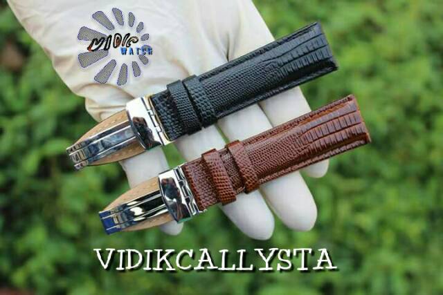 LEATHER STRAP BUTTERFLY 20 22 MM CROCO BLACK / TALI KULIT ENGSEL MOTIF HITAM