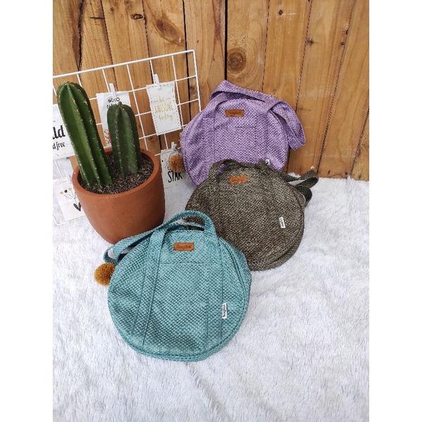 Olive Round Bulat Totebag Gratis Gantungan Kunci Pom-pom tas kanvas aesthetic