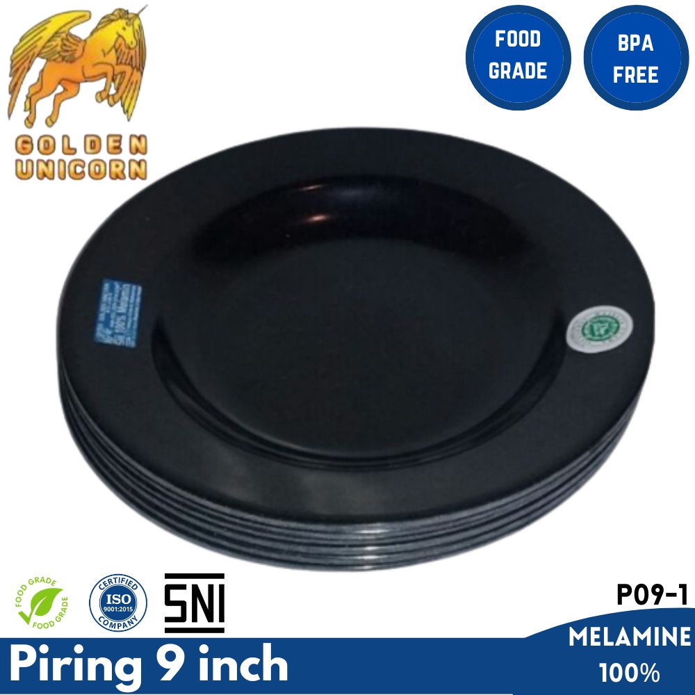 Piring Makan Melamin Ekonomis Murah 9 inch Golden Unicorn / Piring Makan Plate Golden Dragon