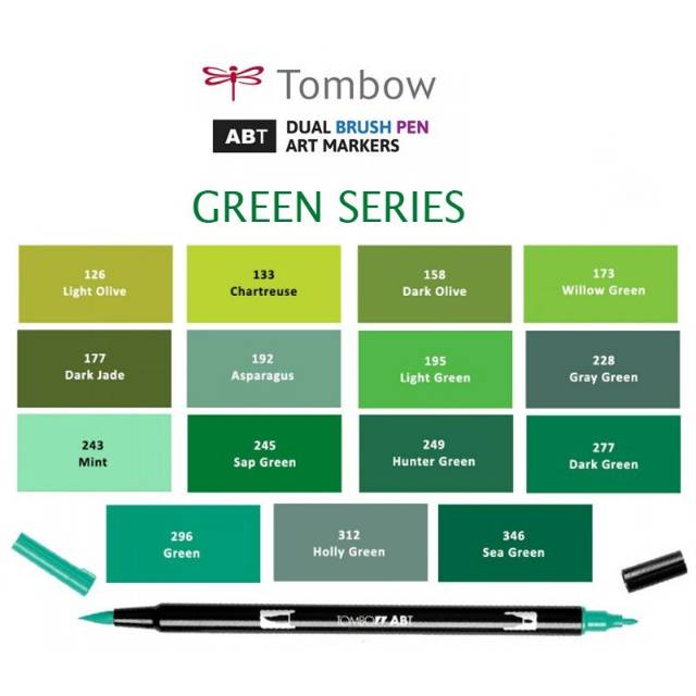 

Tombow Dual Brushpen ABT Green Series