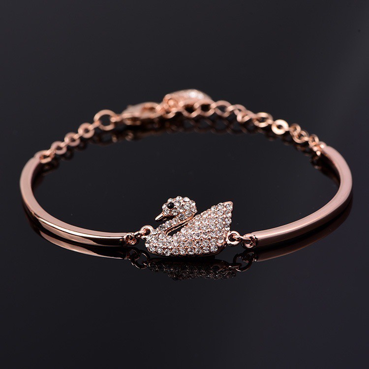 ⭐COD Gelang Wanita Korea Model Angsa Premium Swarovski Aksesoris Perhiasan Wanita Dalika-Rose Gold + Silver