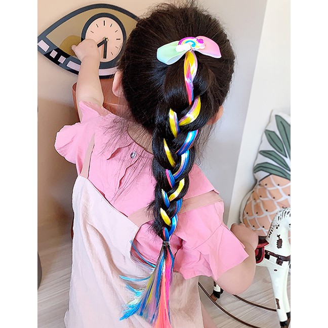 LRC Aksesoris Rambut Fashion Fabric Bow Rainbow Net Yarn Butterfly Snowflake Animal Wig Braid Child