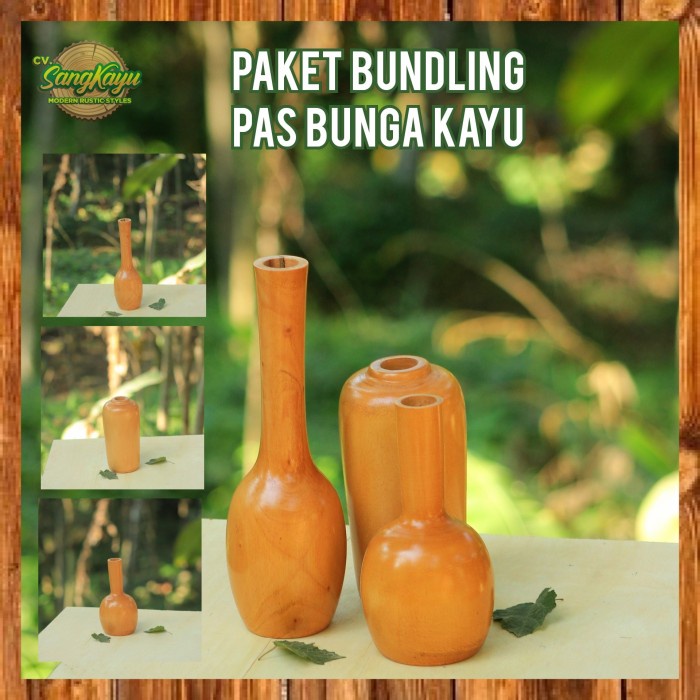 Vas bunga kayu wooden vase pot kayu unik set kayu solid unik alami