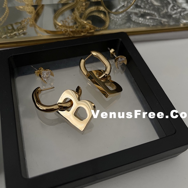 Anting Tusuk Gantung Plating gold 18K Desain Huruf B Gaya Eropaamerikasimple Untuk Wanita