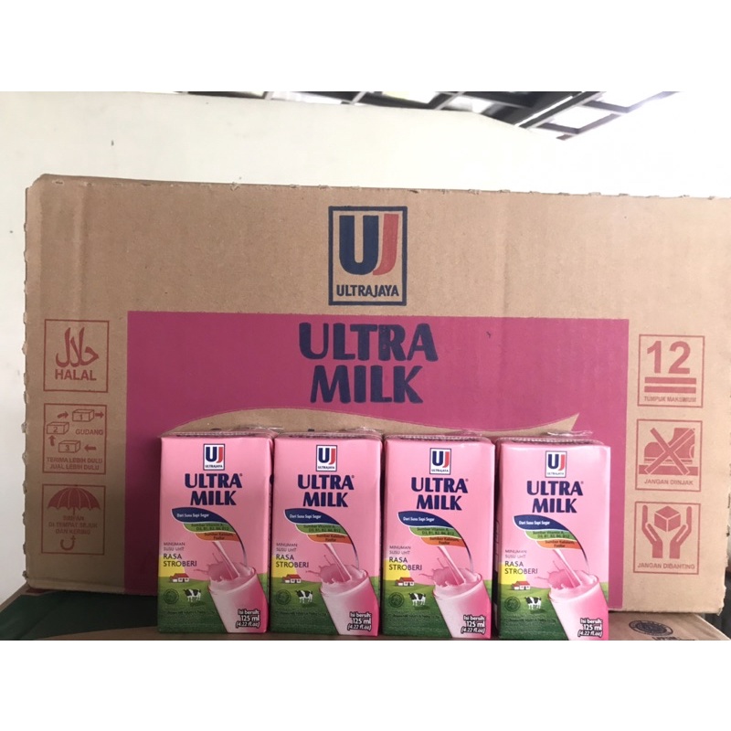 

〖Ultra Milk Strawberry 125ml | 1 Dus / Karton - 40 pcs (@125ml/pcs) | Susu UHT Rasa Stoberi〗