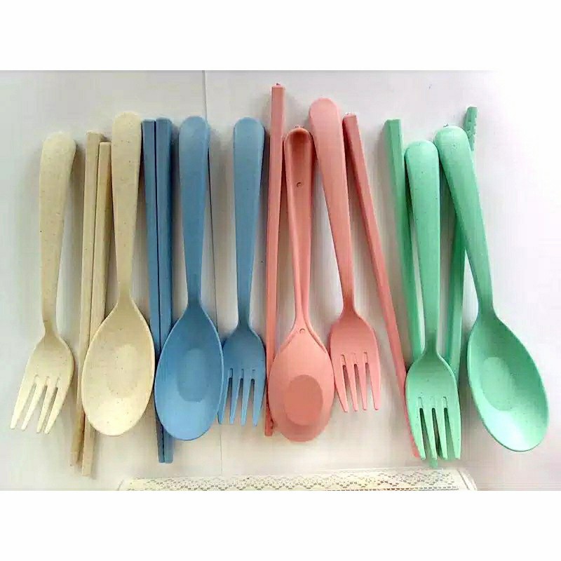 Sendok Garpu Sumpit Plastik Cutlery Travel Set original