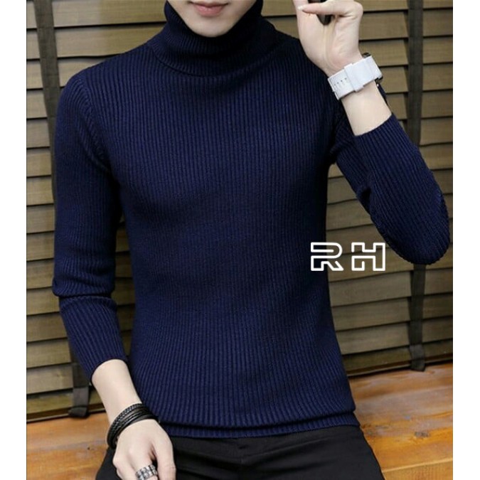 SWEATER RAJUT PRIA TEBAL TANGAN PANJANG TURTLENECK SALUR KERAH TINGGI SWITER KERAH LIPAT RH