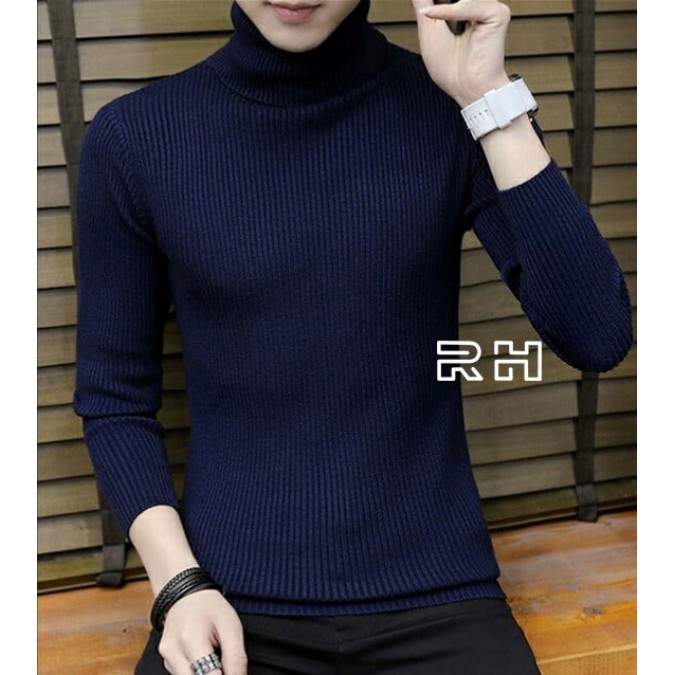 ORIGINAL RH - SWEATER BAJU RAJUT PRIA TURTLENECK SALUR PRIA KERAH TINGGI SWEATER KERAH LIPAT