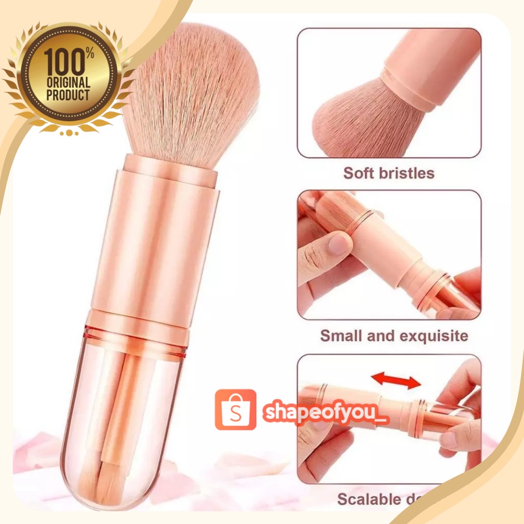 Kuas Rias Makeup Brush 4in1 Portable Travel Size Desain Premium