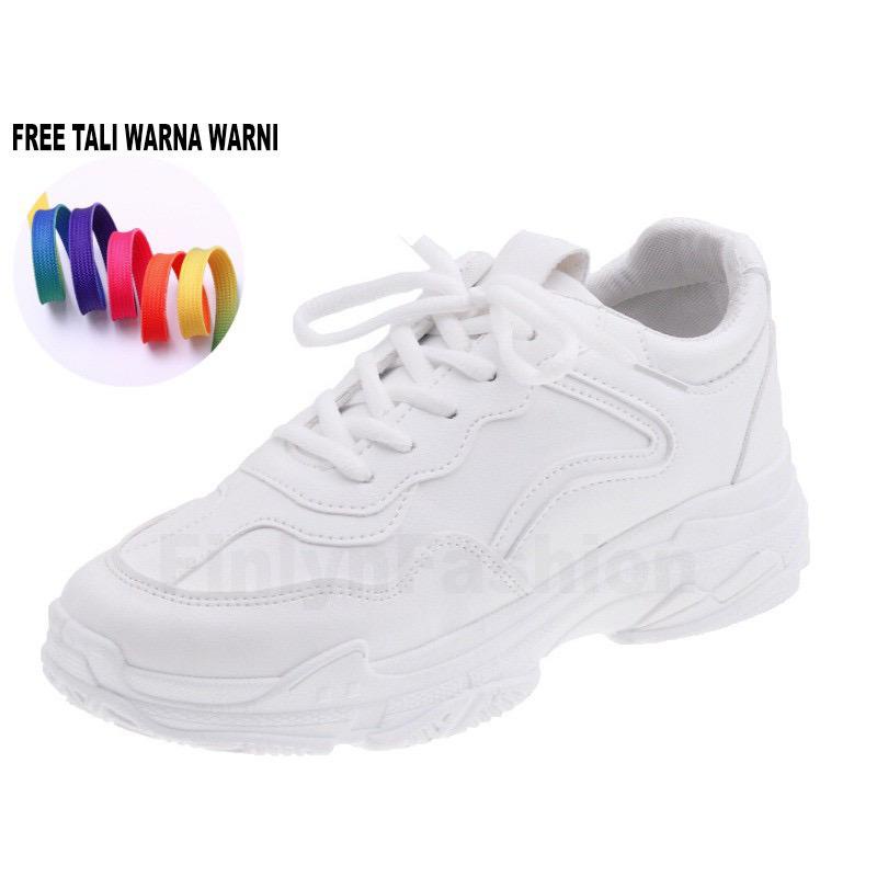 Sepatu Sneakers Wanita Sepatu Import Perempuan Fashion Korea Sepatu Modis Keren Warna Santai SP-055-3036 Putih