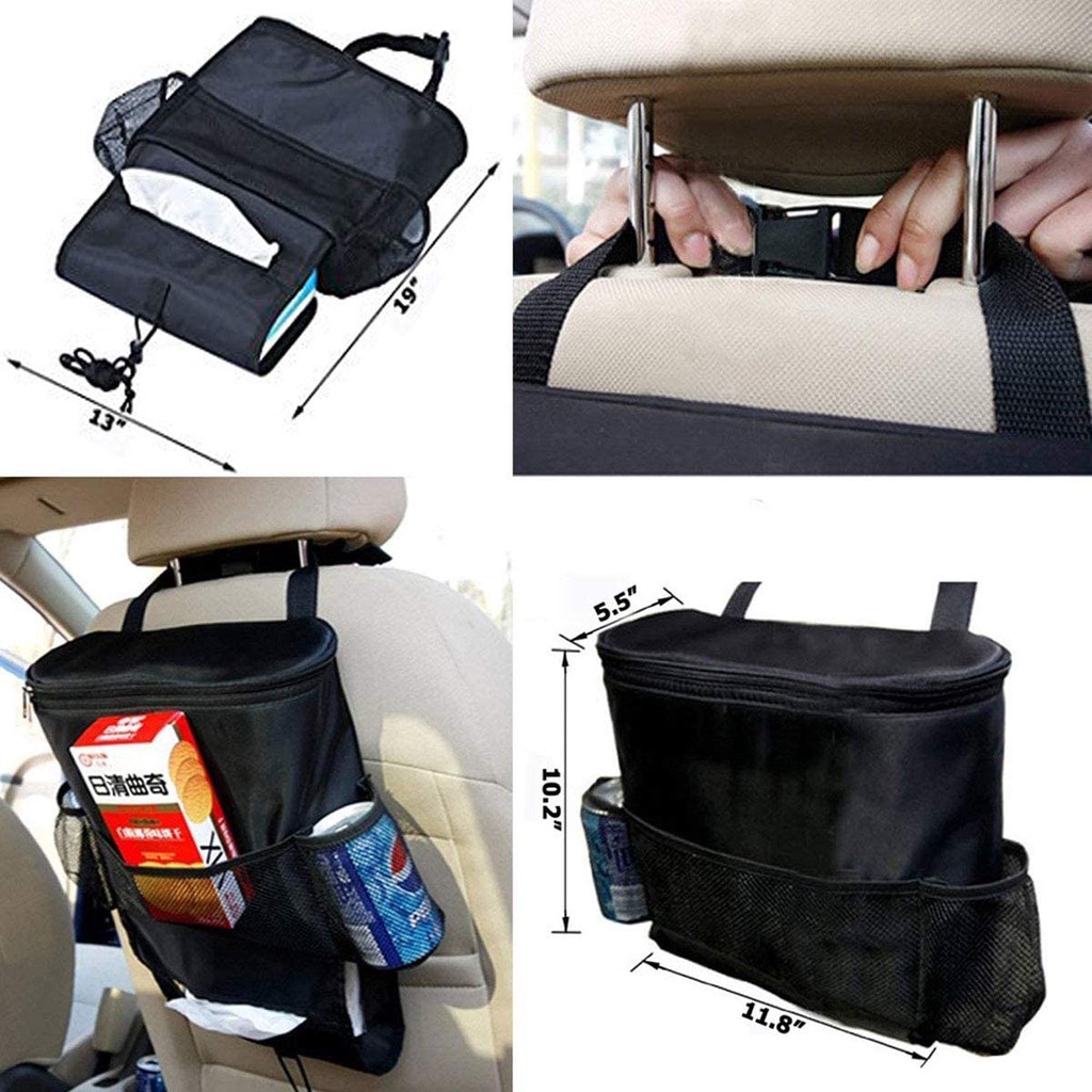 Tas Keranjang Pendingin Kursi Mobil 9L Oxford Car Seat Organizer/Auto Seat Back Organizer/Multi-Pocket Travel Storage Bag/Insulated Car Seat Back Drinks Holder Cooler/Storage Bag Cool Wrap Bottle Bag with Mesh Pockets