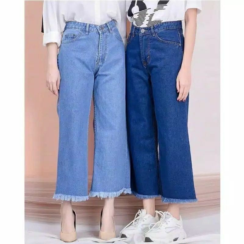 Celana kulot jeans ujung rawis /Celana jeans rawis/celana ujung rawis kekinian/celana kekinian