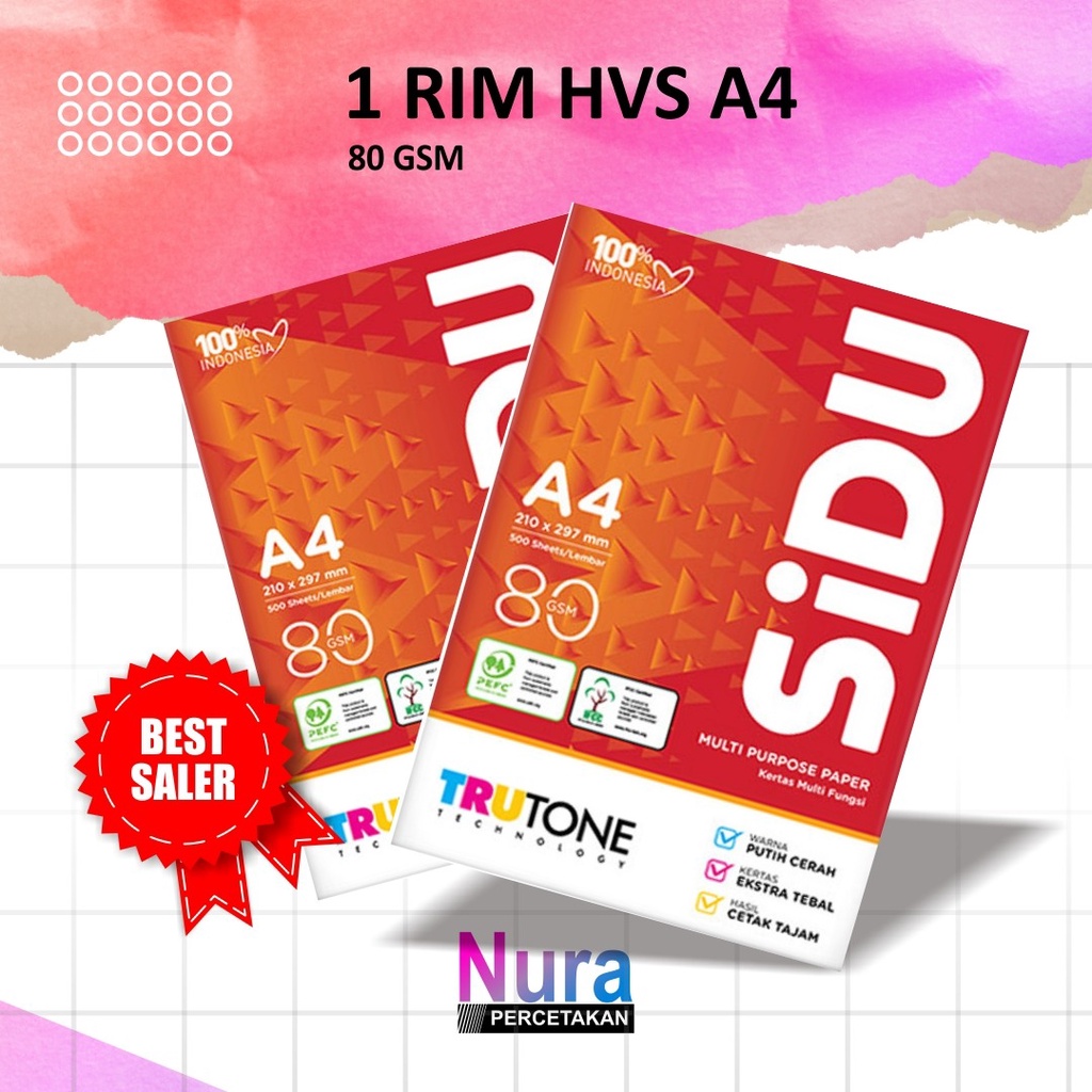 

SiDU Kertas Fotocopy 80 GSM A4 / 70 GSM A4 / 75 GSM A4