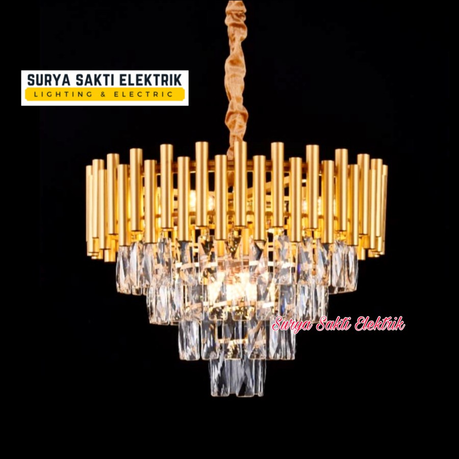 LAMPU GANTUNG KRISTAL MODERN GOLD NORDIK HIAS RUANG TAMU