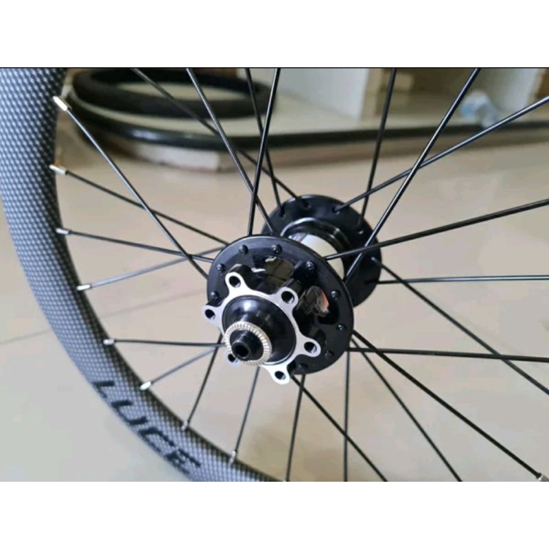 Wheelset Sepeda Lipat Seli Ukuran Size 16 Plus Alias 349 Roda Folding Bike Merk Luce Carbon Look Suara Jangkrik Keras Discbrake Disc Brake alloy Sealed Bearing Bisa fnhon gust smith mxl mosso