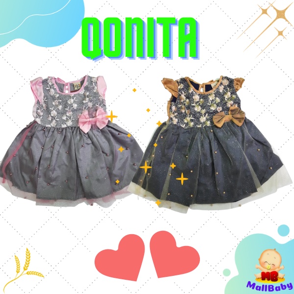 Baju Bayi Perempuan 0-6 Bulan Dress Bayi Perempuan Newborn Pesta Gaun Bayi Qonita