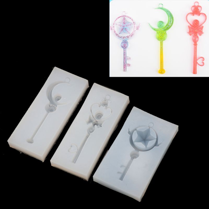 SIY  3Pcs Magic Wand Silicone Mold Key Star Moon Heart Shape Stick Mould Jewelry DIY