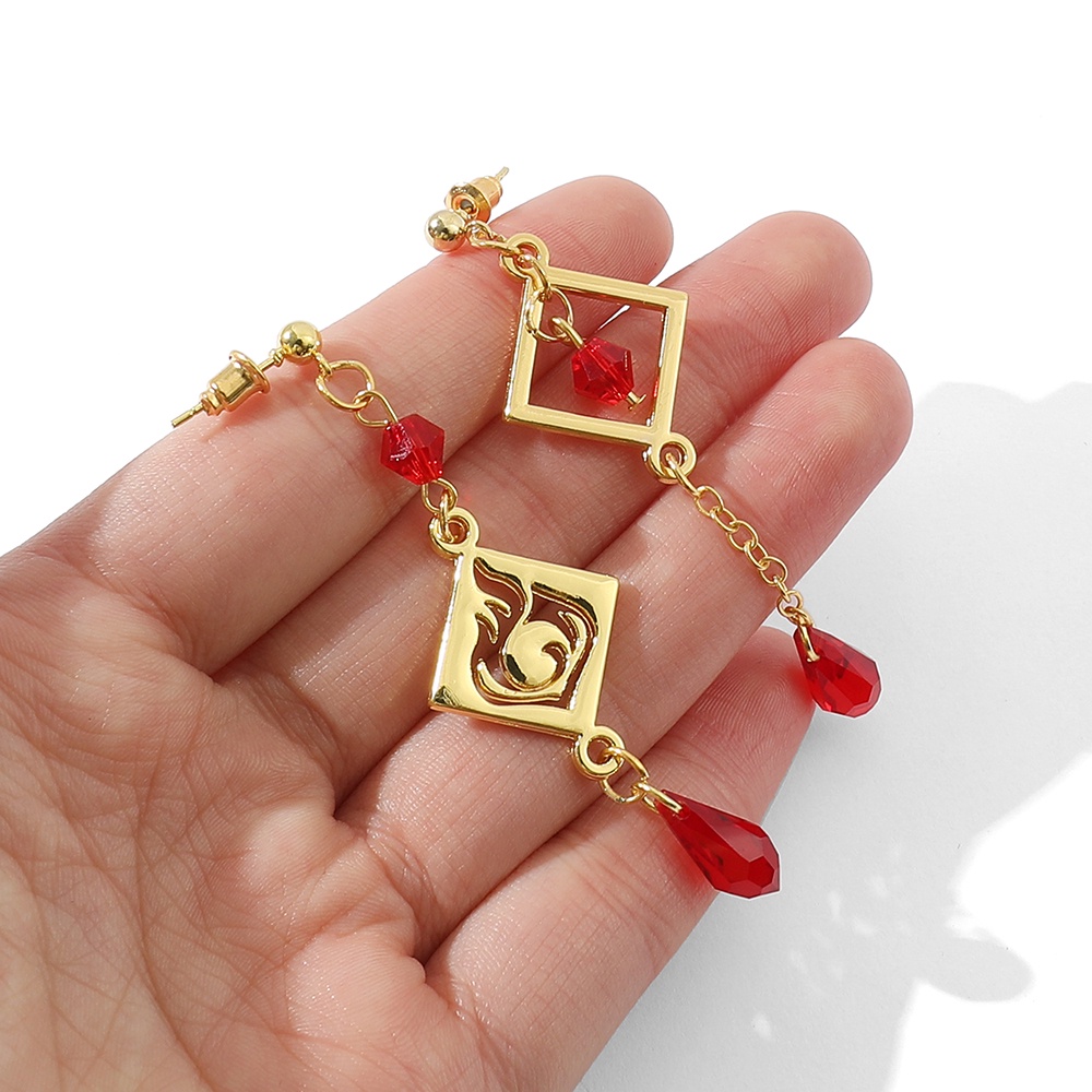 Anting Liontin 7 Element Barbatos Venti Asimetris Bahan Logam Untuk Wanita