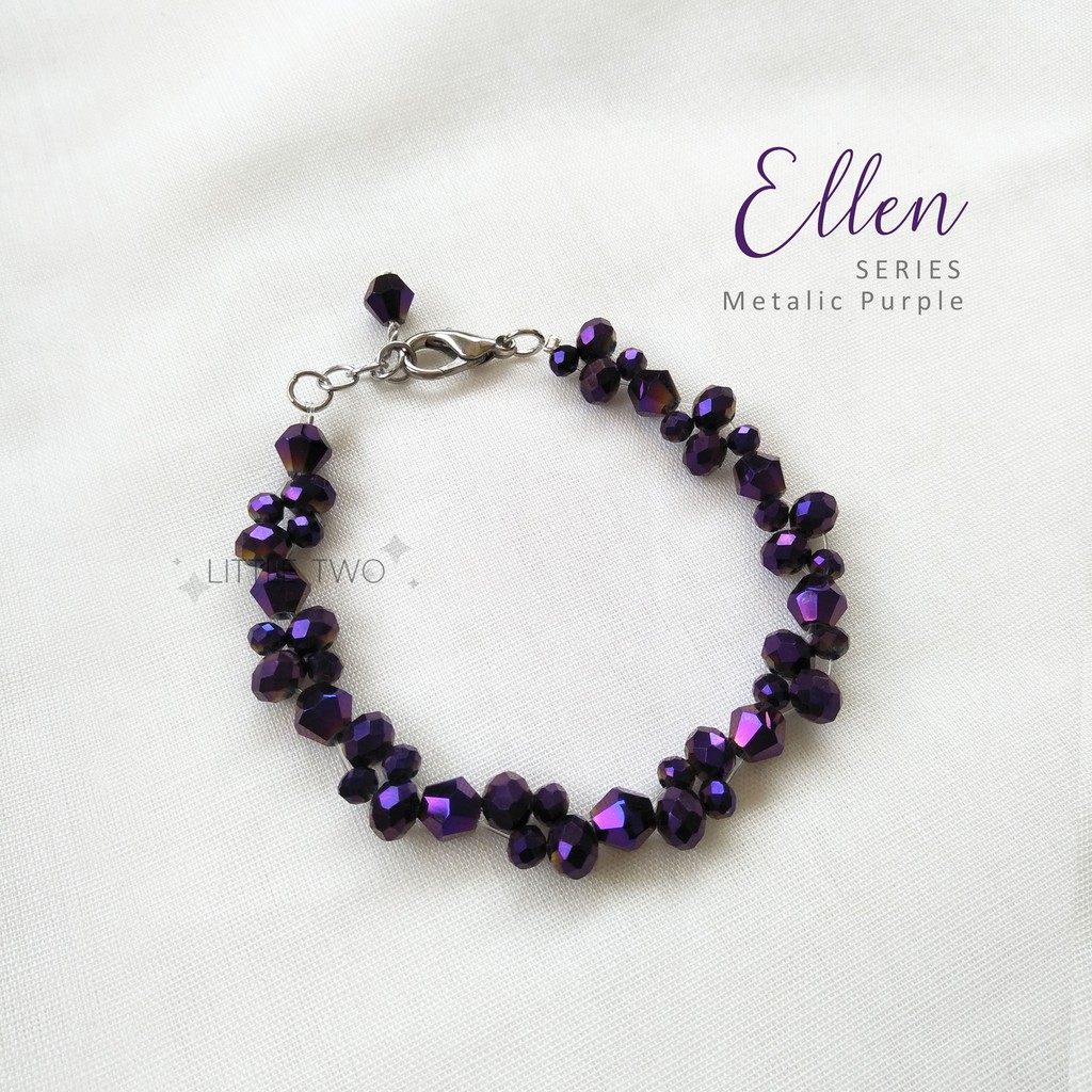 LITTLE TWO Gelang Kristal - ( belum termasuk bandul ) Ellen Metalic Purple Gelang Wanita Stainless Steal Anti Karat