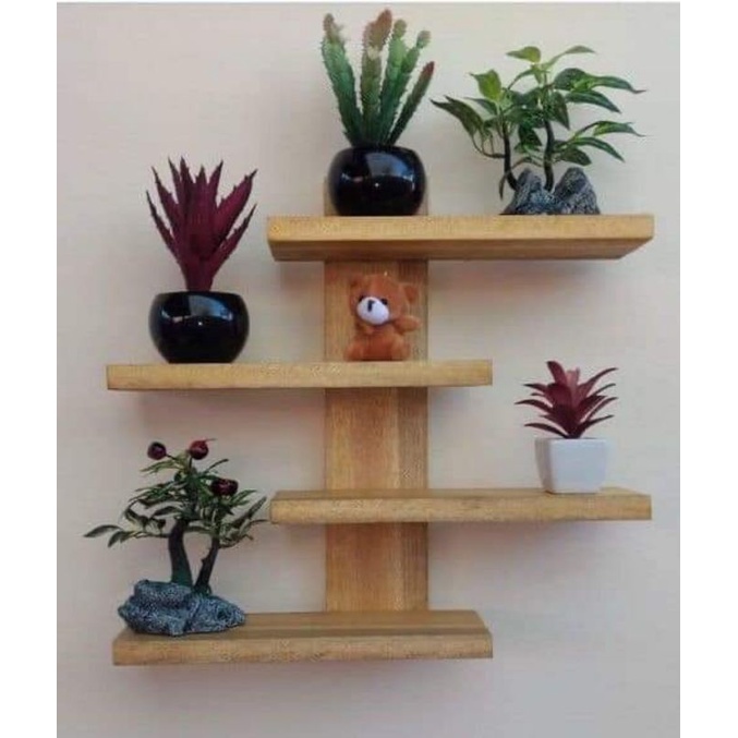 rak bunga kayu / rak kayu tempel dinding / rak bunga / raku kayu minimalis