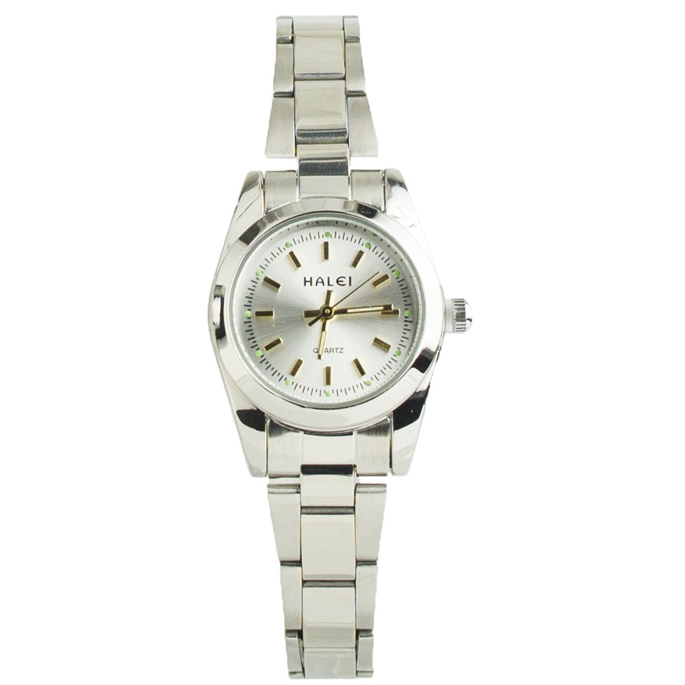 Jam Tangan Wanita Keren Anti Air Halei Original 422 Rantai Silver Plat Putih, Jarum Nyala Dlm Glap