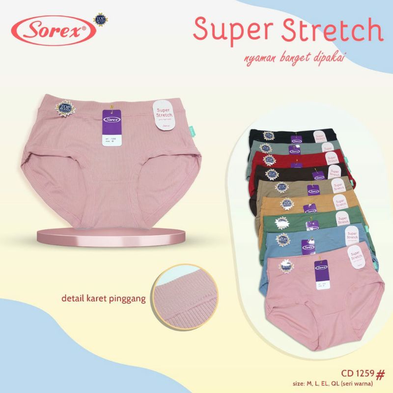 6 PCS / Setengah Lusin CD Sorex 1259 Basic Celana Dalam Wanita Super Stretch