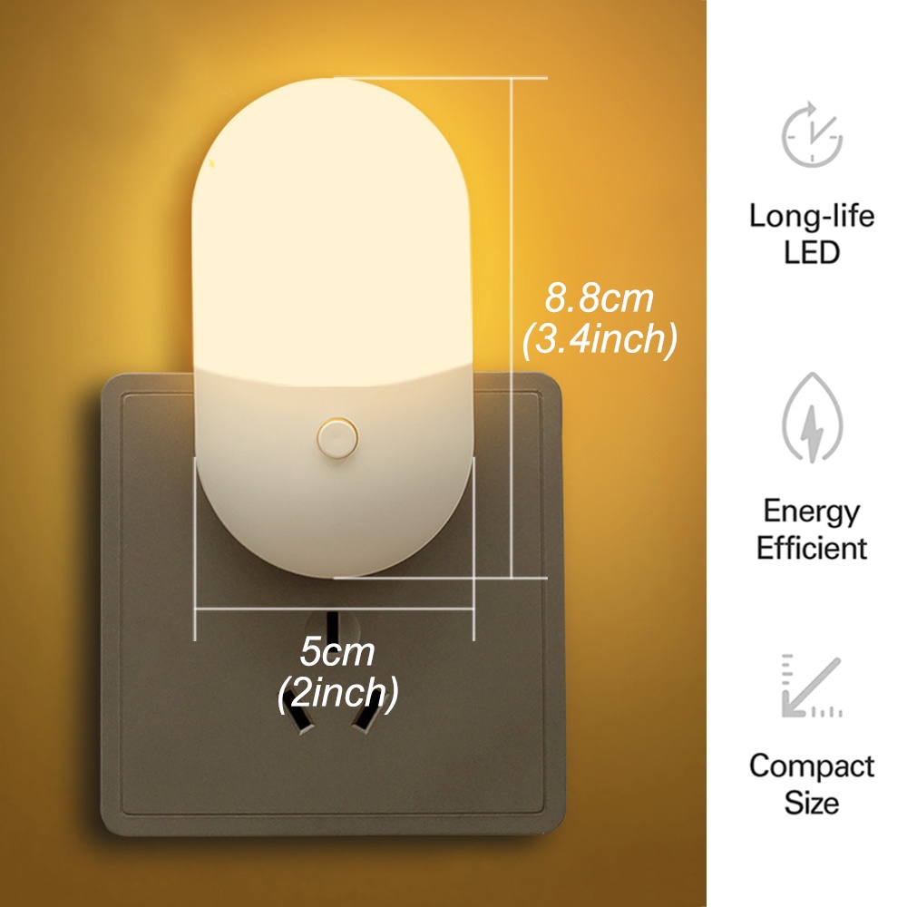 Lampu Malam LED Plug EU / US Warna Warm White Hemat Energi Untuk Kamar Tidur