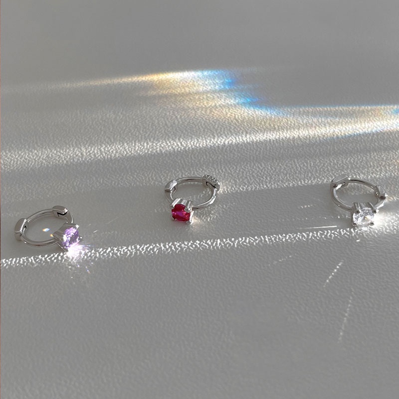 Anting Tusuk Bentuk Lingkaran Aksen Zircon Warna-Warni Untuk Wanita