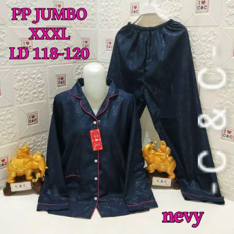 Piyama Lengan Panjang Polos  PP Jumbo Hembos LD 120cm-Navy