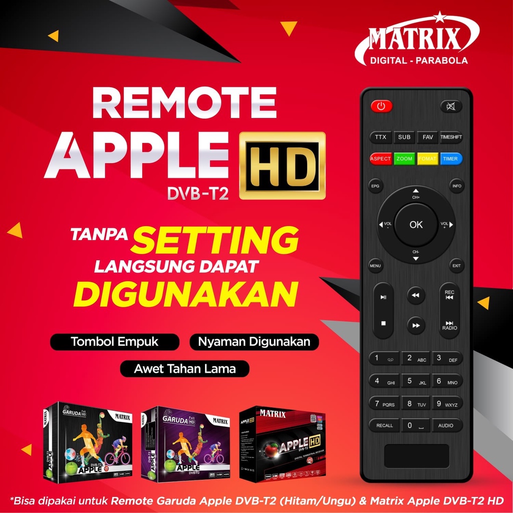 Remot Matrix Apple HD DVBT2 Merah Ungu Kuning & Nex Parabola