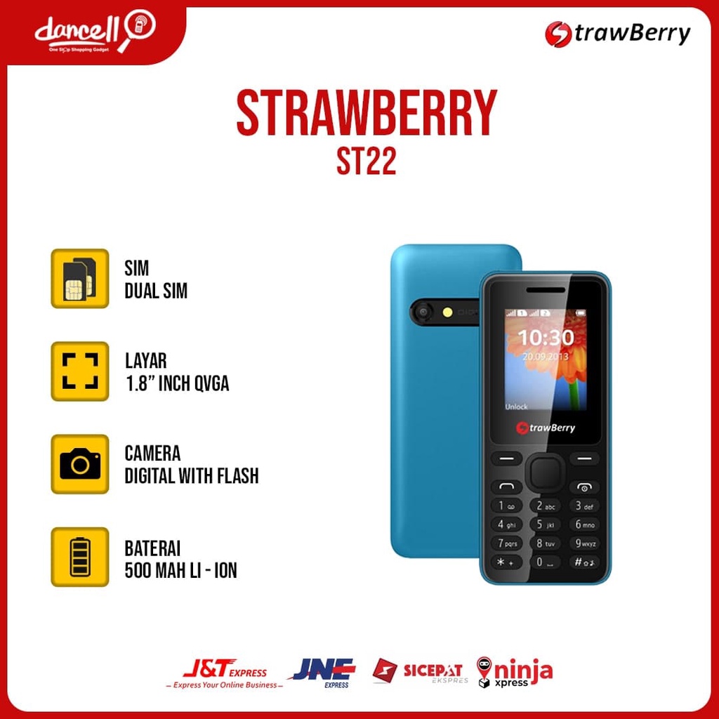 STRAWBERRY ST22 DUAL SIM HANDPHONE JADUL CANDYBAR GARANSI RESMI DANCELL HP17