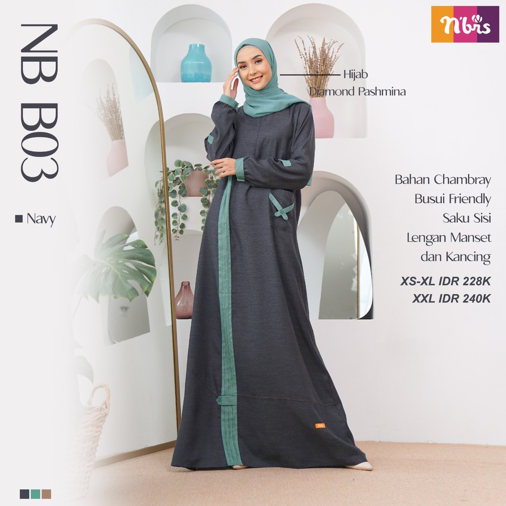 Nibras Gamis NB b03 Bahan Chambray Cantik Adem Busui Friendly Nyaman Dipakai