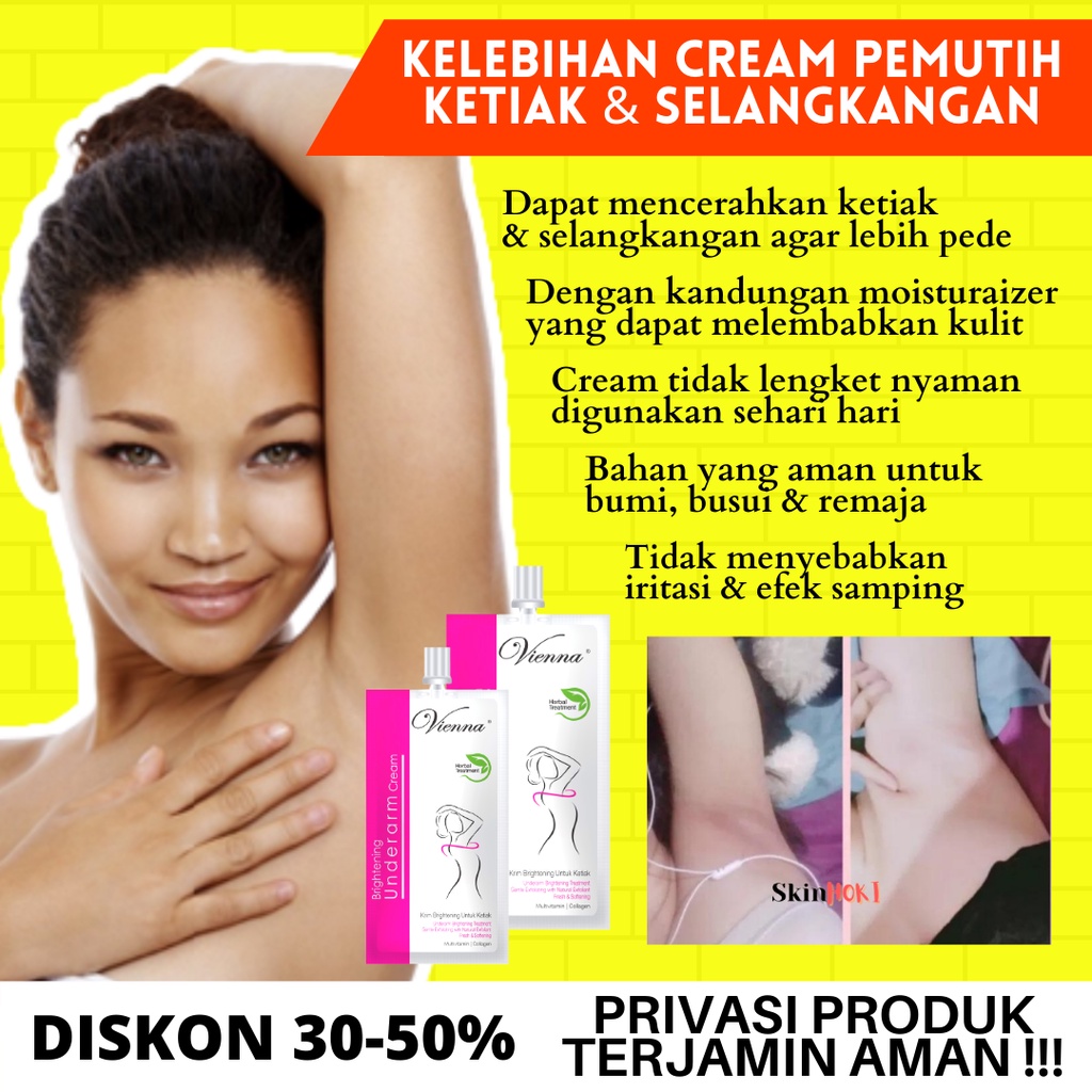 CREAM PEMUTIH KETIAK - PENCERAH SIKU - PENGHALUS LEHER - VIENNA BRIGHTENING UNDERARM CREAM 30ML ORIGINAL BPOM