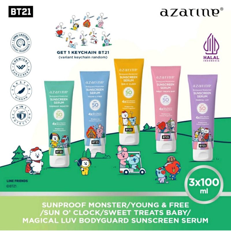 Azarine x BT21 Body Guard Moisturizer Sunscreen Serum SPF50 PA++++ 100ml / sunscreen azarine BTS series