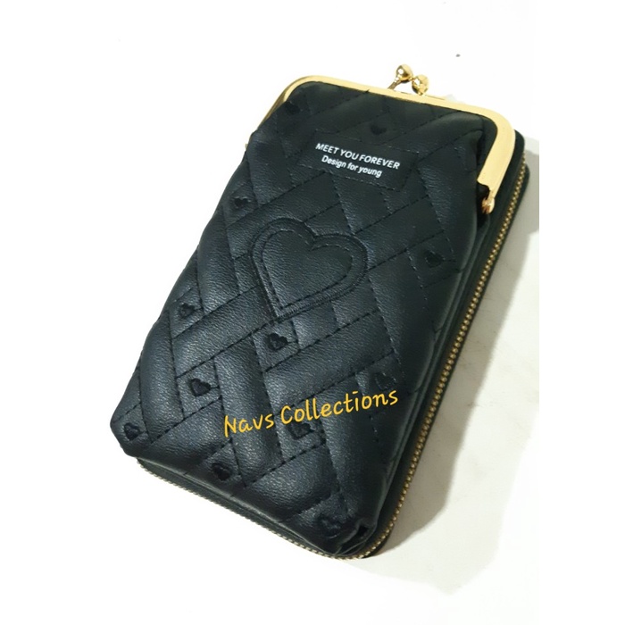 tas hp wanita tas selempang Wanita MEET YOU FOREVER Selempang 2 Ruang Black - Black M4X7 COD tas sel