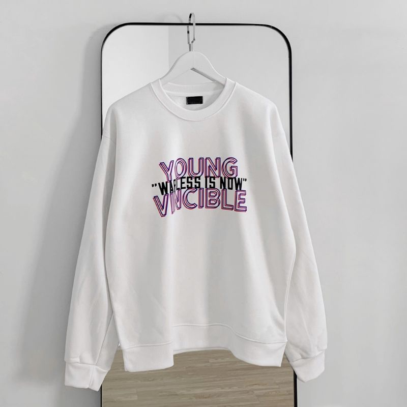 (S - XXXXL 5XL 6XL) Sweater Fleece Jumbo YOUNG VINCIBLE Bigsize Oversize Unisex Crewneck Harajuku Korean Style Streetwear Sweatshirt Fashion Urban