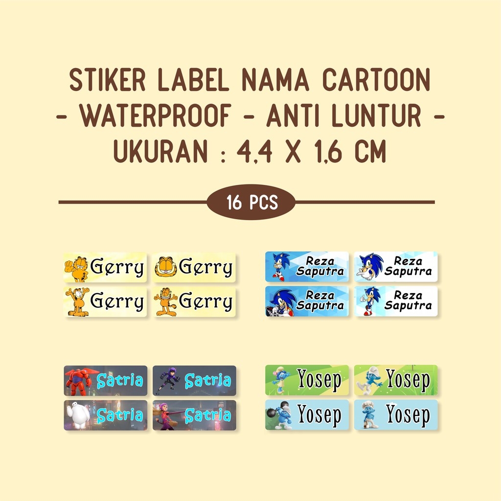 

Stiker Nama Waterproof Custom Cartoon