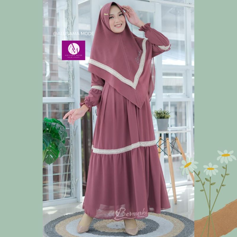 gamis set syari CERUTY Ori Bermerks gamis set ceruty babydoll gamis SET SYARI polos