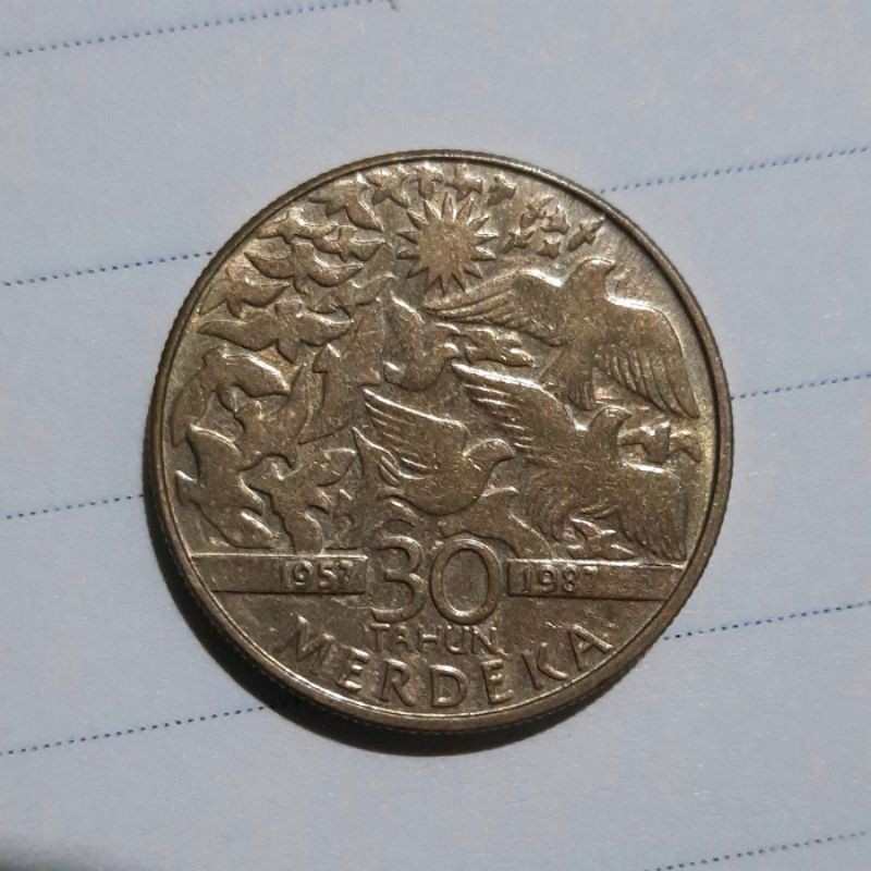 KOIN MALAYSIA 1 RINGGIT 1987 COMMEMORATIVE 30 TAHUN KEMERDEKAAN LANGKA