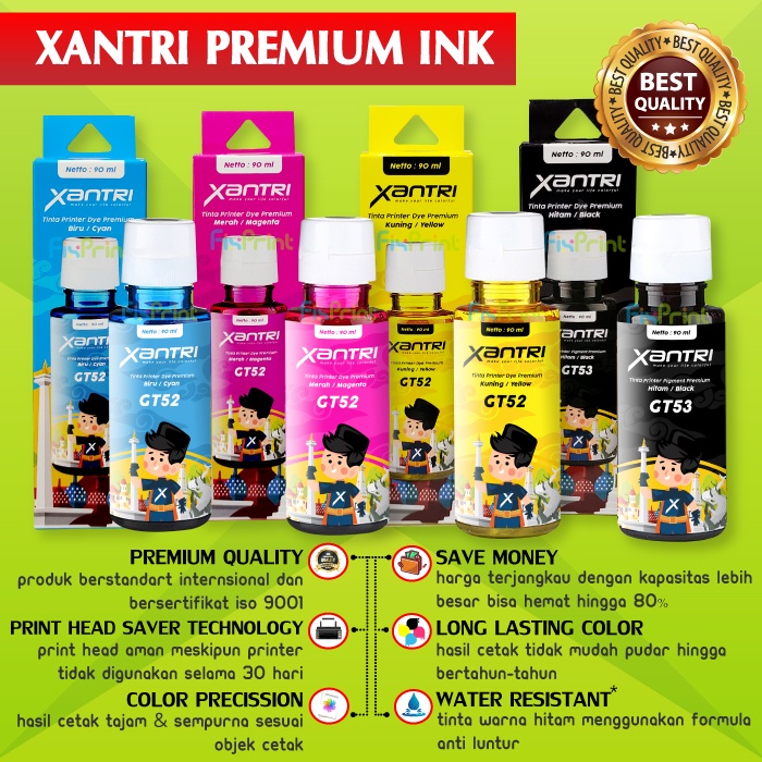 Tinta XANTRI Compatible XP GT51 GT52 Printer GT5810 GT5820 315 415 115 Isi 90ml