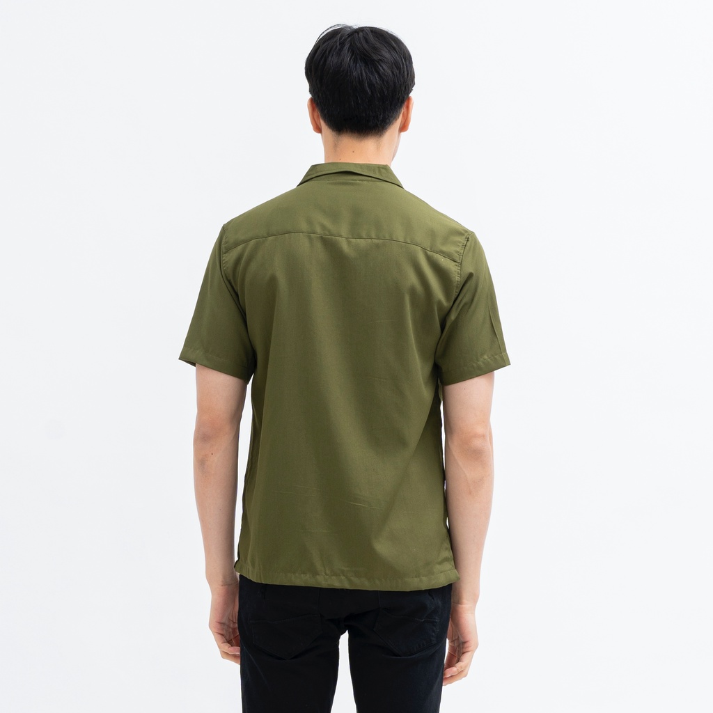 SANVANINA Kemeja Bowling Shirt Basic Army Green | Kemeja Polos Santai Hijau Army E-1445J