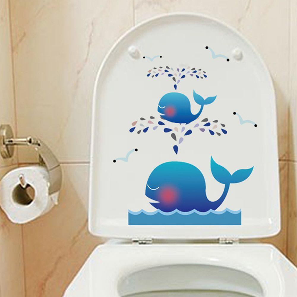 [Elegan] Stiker Toilet Semprotan Lucu Motif Ikan Paus Removable Kartun Stiker Kulkas