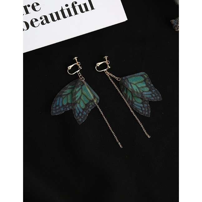 LRC Anting Jepit Fashion Multi-color Wing Shape Decorated Earrings