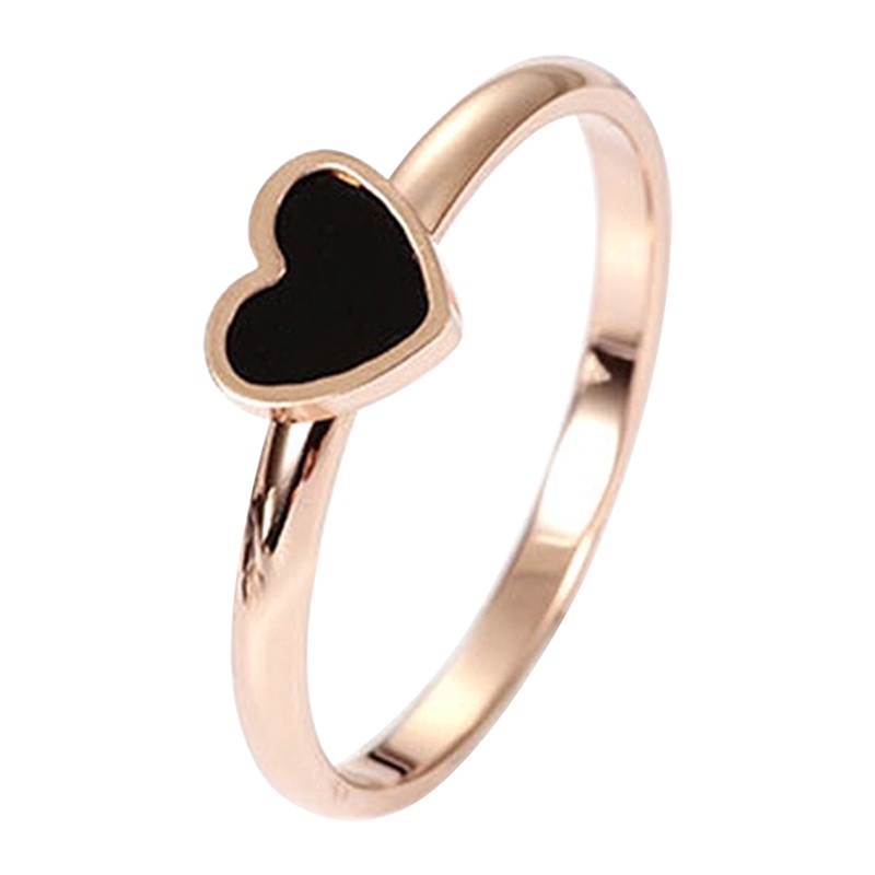 Cincin Bentuk Hati Bahan Titanium Steel Warna Rose Gold Gaya Korea Untuk Wanita