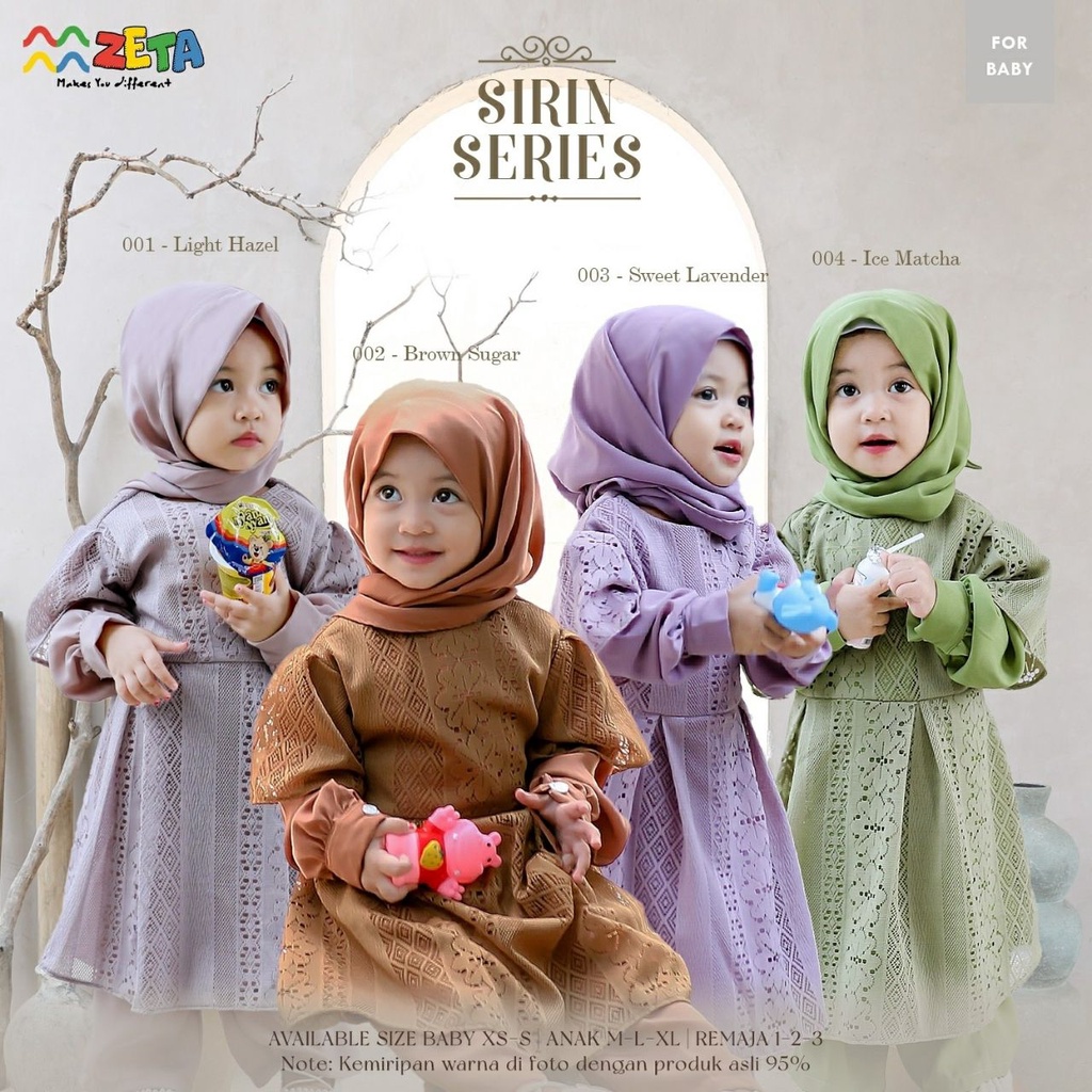 Gamis Zeta Outfit Sirin Series ORIGINAL dan Bergaransi Setelan Tunik Anak Perempuan Satu Set Dengan 