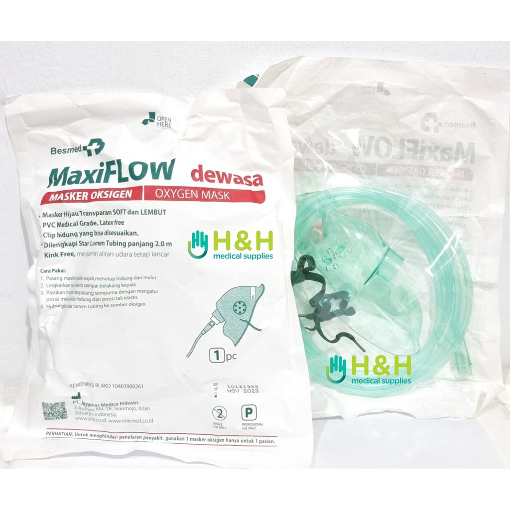 Maxiflow Dewasa / Oksigen Mask / Masker Oksigen / Oxygen Mask Adult / 02 Mask / Masker 02 / Face Oxygen Mask Adult