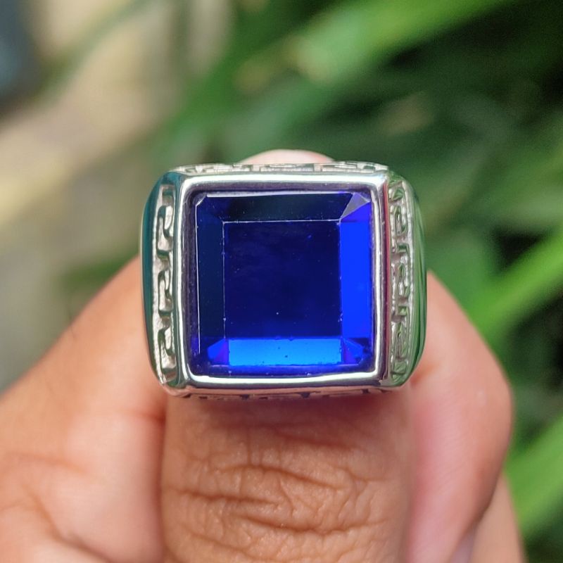 [BISA COD] Cincin Titanium Batu Akik Permata King Safir Sapphire Kotak Import Mewah Istimewa