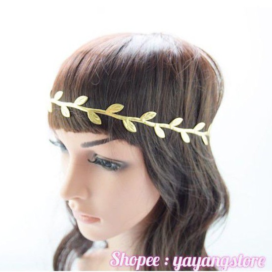 Mahkota Hairband Headband Rambut Daun Emas Yunani Romawi