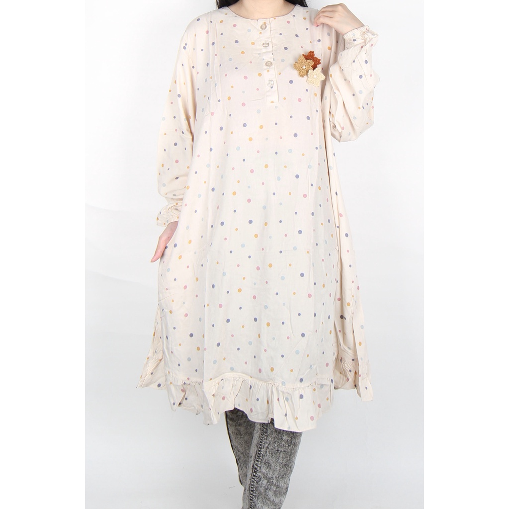 Maliju Tunik Jumbo LD 130 CM Bigsize Polkadot Busui Rempel Katun Rayon - A3687