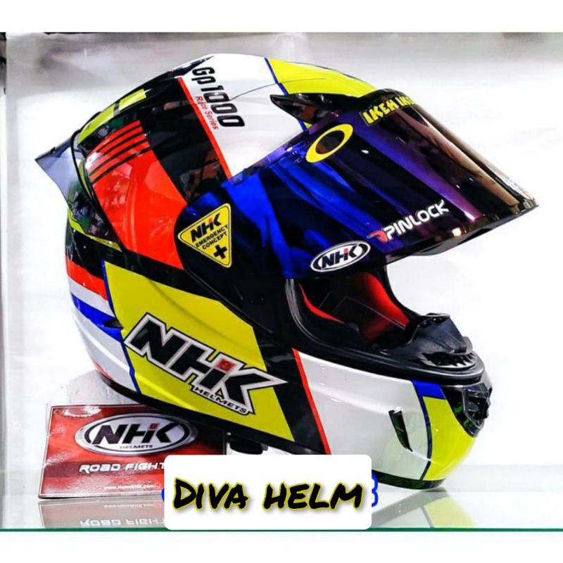 HELM NHK GP1000 MOTIF SXR BLACK YELLOW + VISOR IRIDIUM + SPOILER PAKET GANTENG